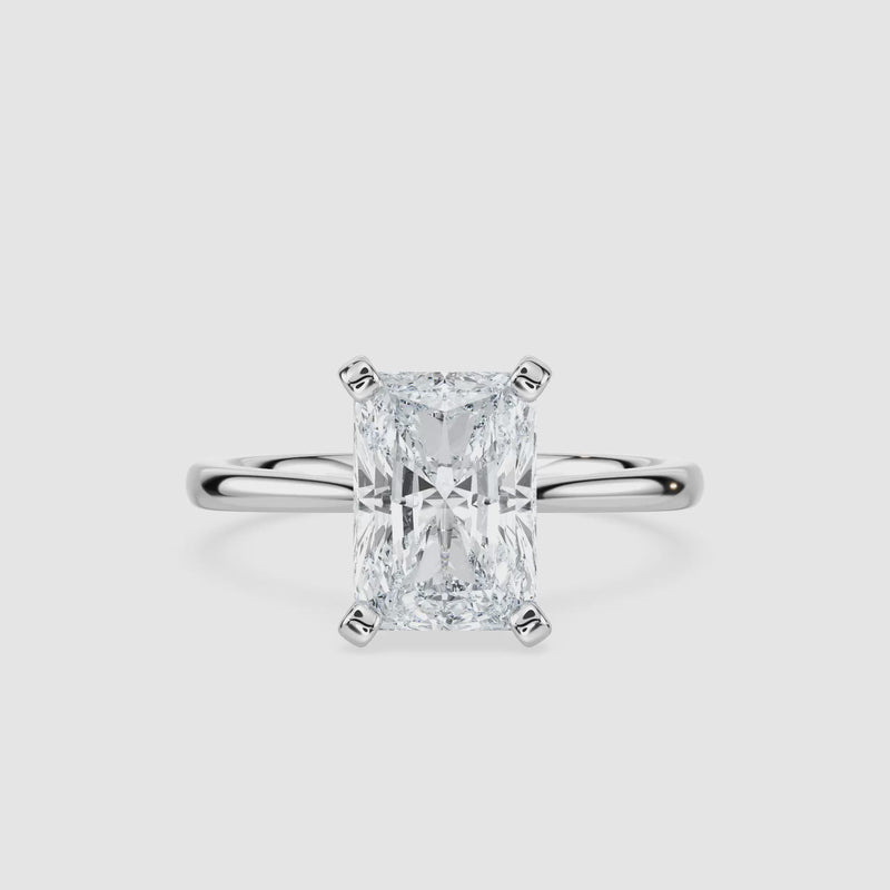 Marie Kathedrale-Solitaire Verlobungsring – Radiantschliff – Weißgold – Video