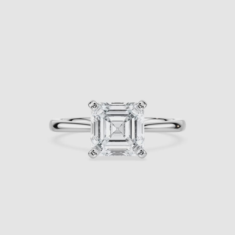 Marie Kathedrale-Solitaire Verlobungsring – Asscherschliff – Weißgold – Video