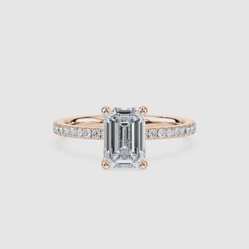 Margot Hidden Halo Verlobungsring – Smaragdschliff – Roségold – Video