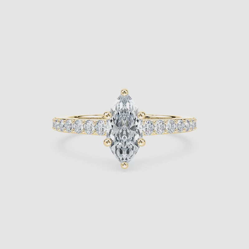 Angel Hidden Halo Verlobungsring – Marquiseschliff – Gelbgold – Video