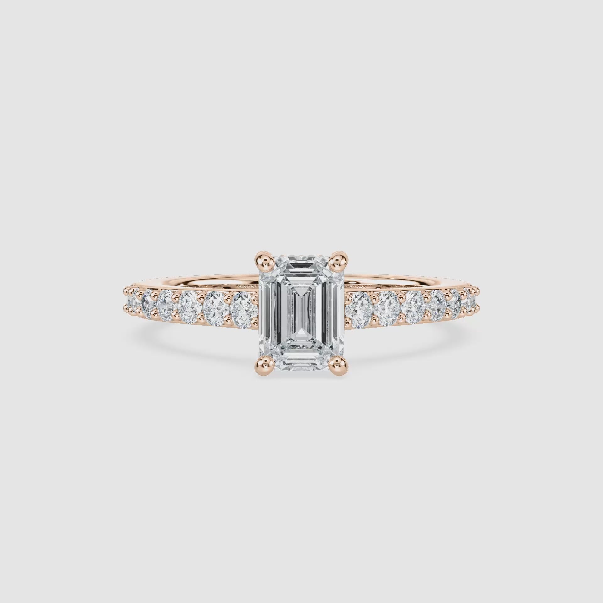 Video laden: Angel Hidden Halo Verlobungsring – Smaragdschliff – Roségold – Video