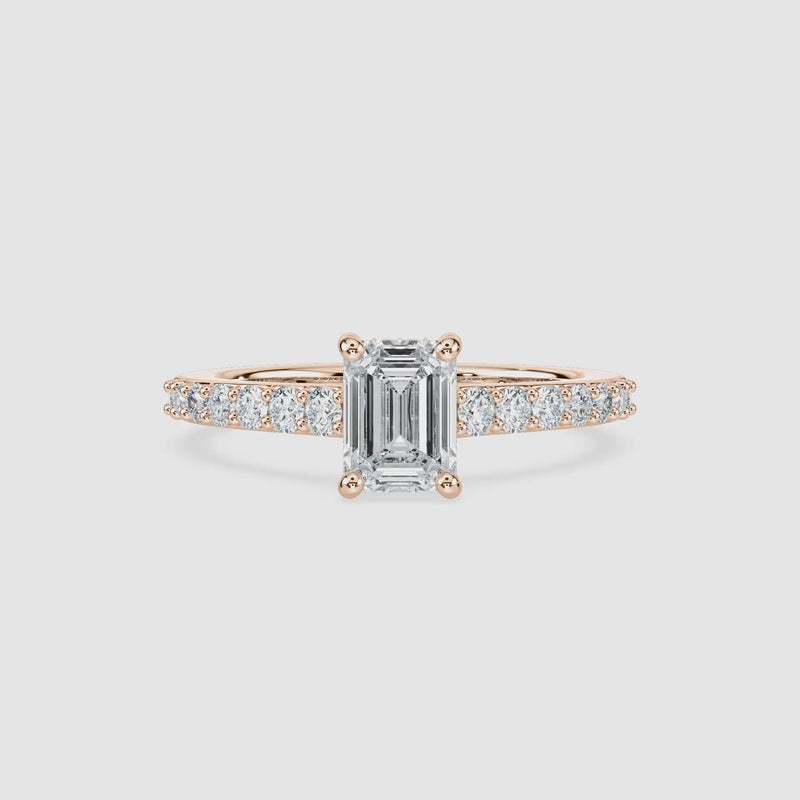 Angel Hidden Halo Verlobungsring – Smaragdschliff – Roségold – Video