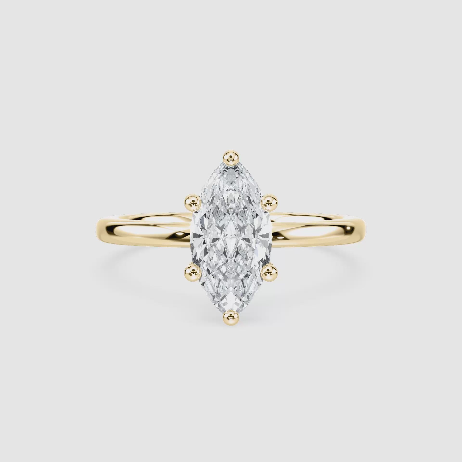 Video laden: Rosey Blüten-Solitaire Verlobungsring – Marquiseschliff – Gelbgold – Video