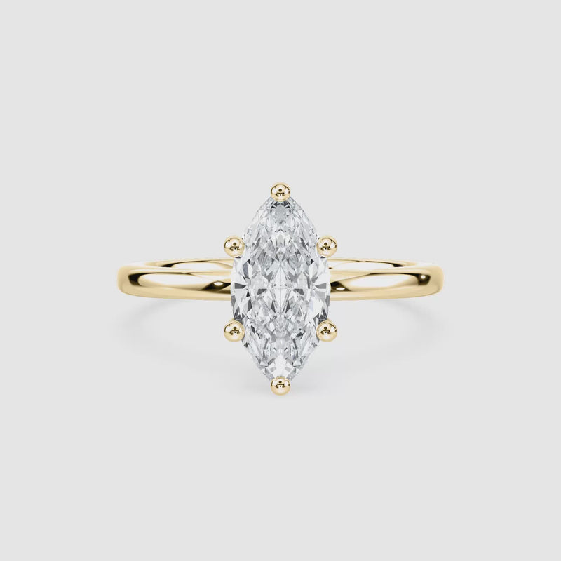 Rosey Blüten-Solitaire Verlobungsring – Marquiseschliff – Gelbgold – Video