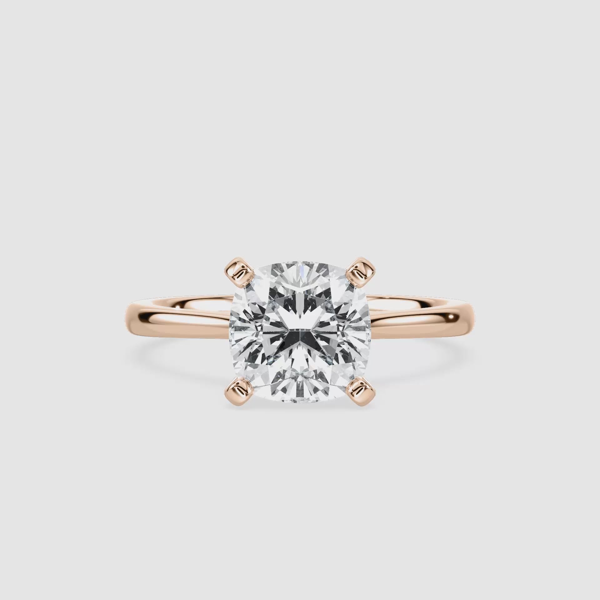 Video laden: Marie Kathedrale-Solitaire Verlobungsring – Kissenschliff – Roségold – Video