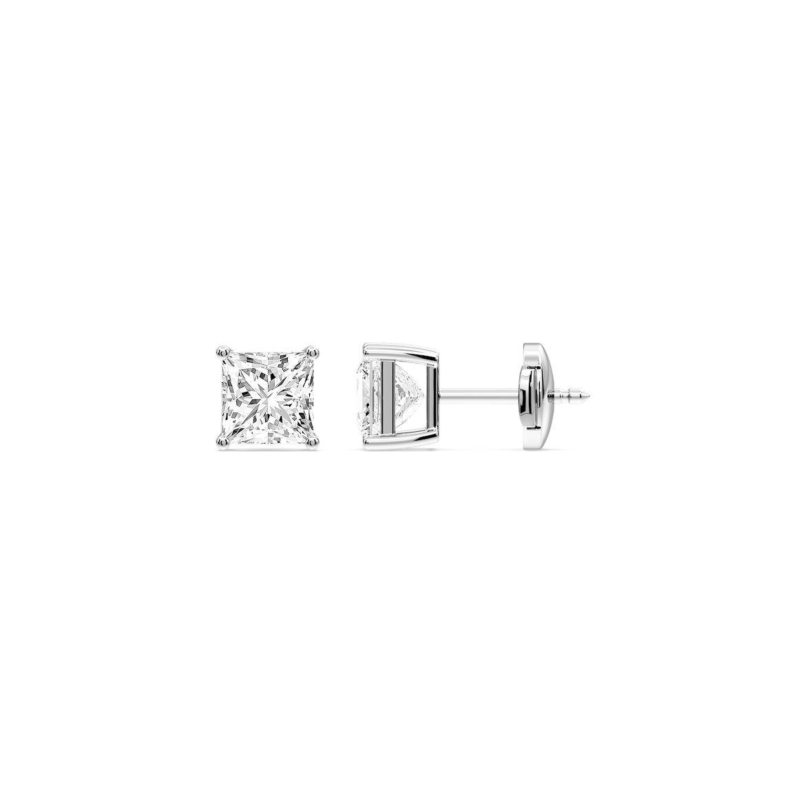 Lovea Classic Ohrstecker Sicherheitsverschluss – Prinzessschliff – Weißgold