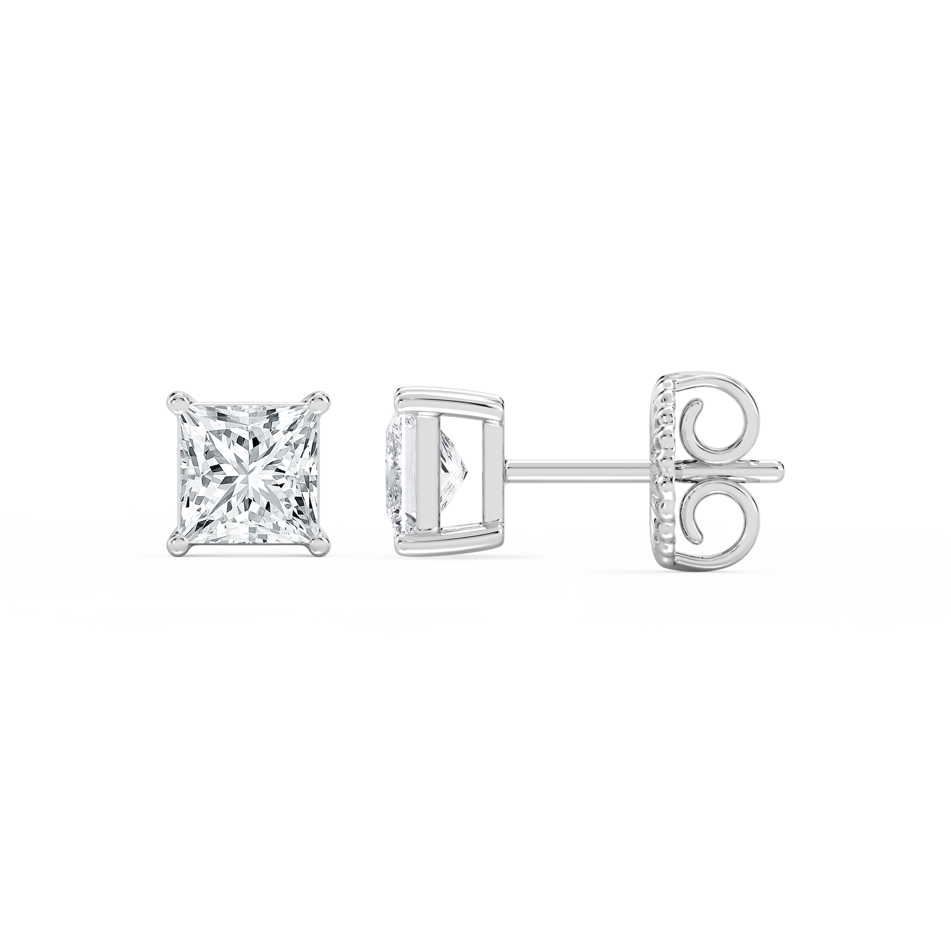 Lovea Classic Ohrstecker Steckverschluss – Prinzessschliff – Weißgold