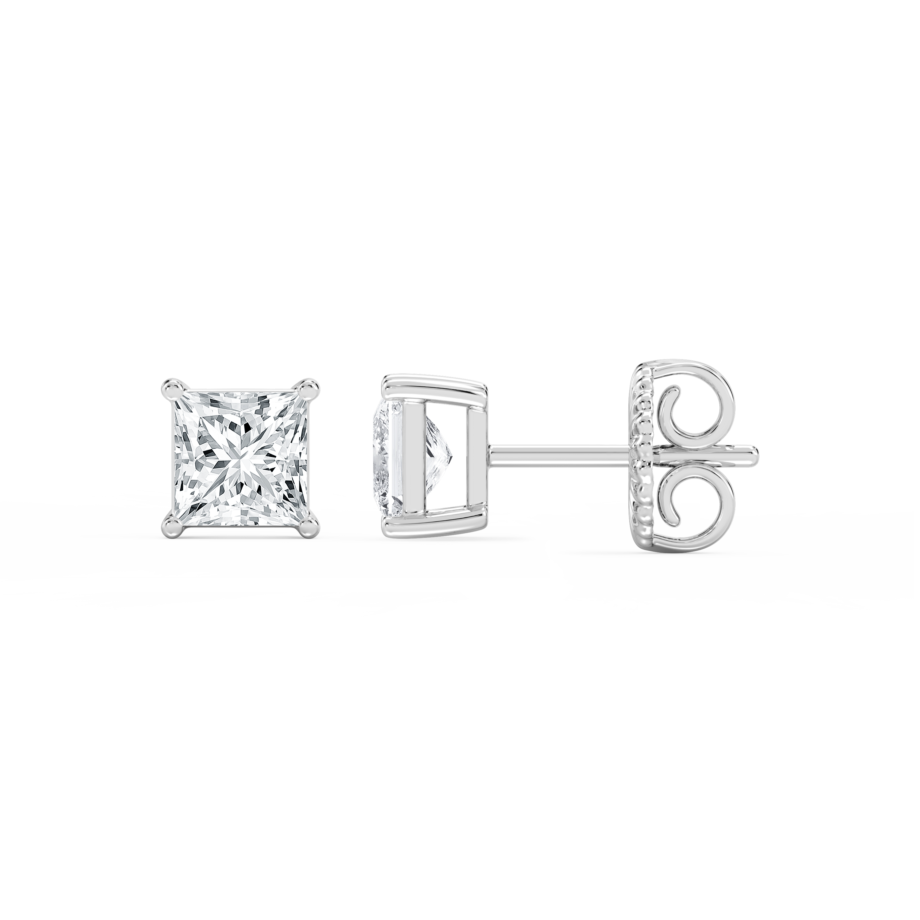 Lovea Classic Ohrstecker Steckverschluss – Prinzessschliff – Weißgold