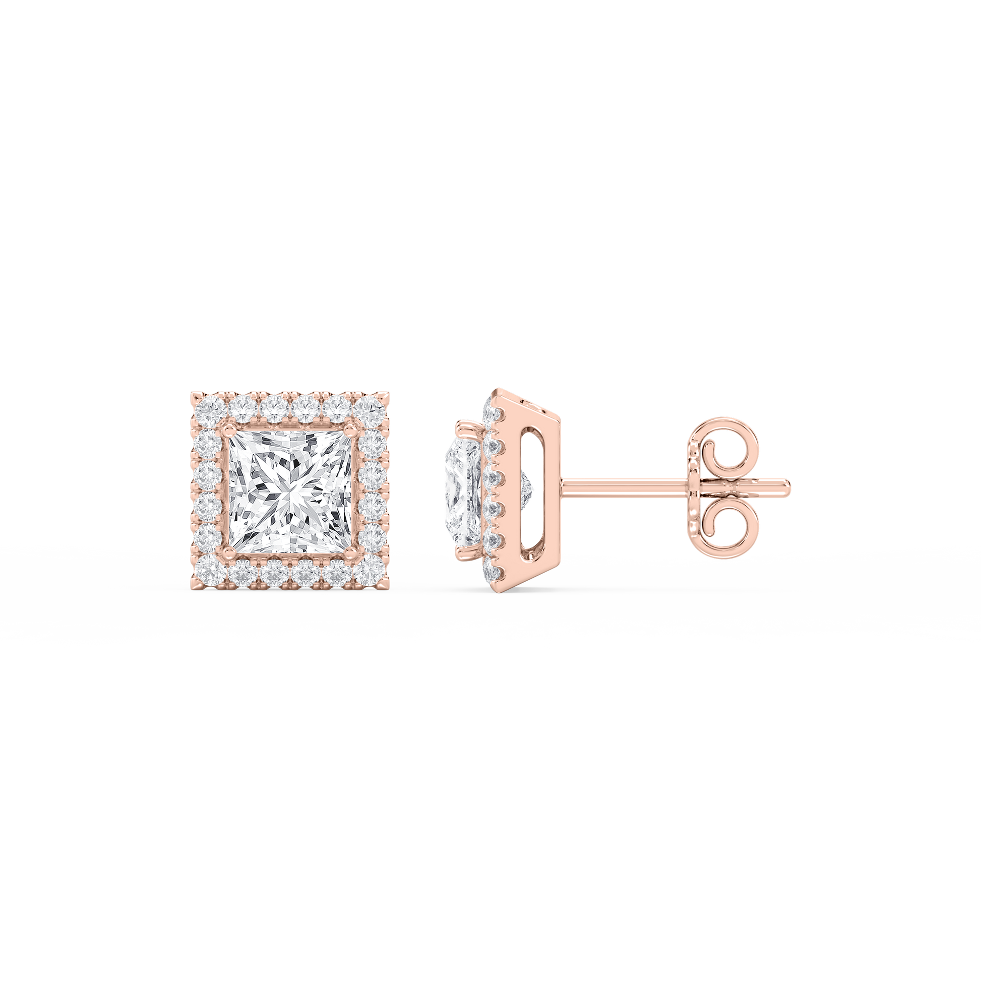 Lovea Halo Ohrstecker – Prinzessschliff – Roségold