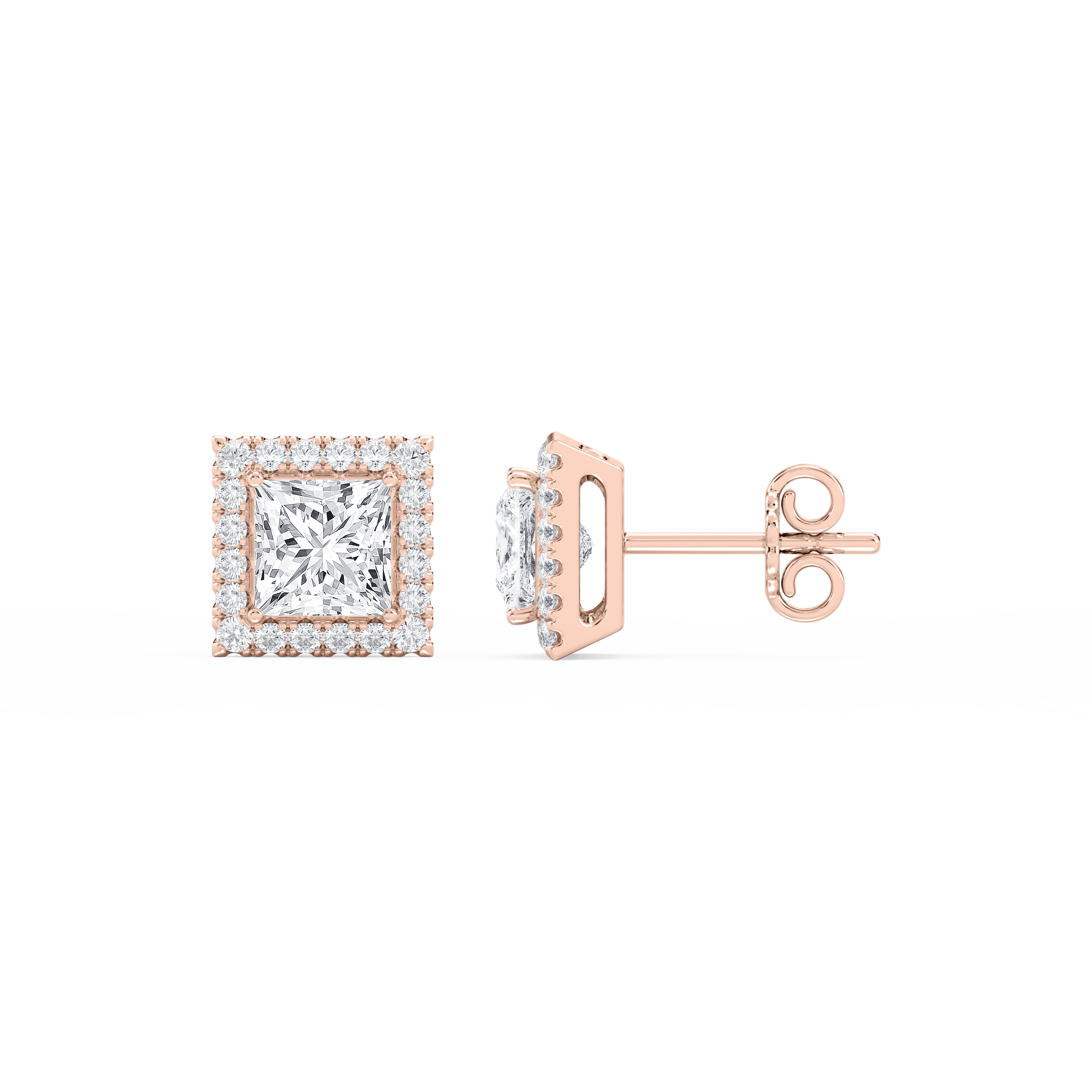 Lovea Halo Ohrstecker – Prinzessschliff – Roségold