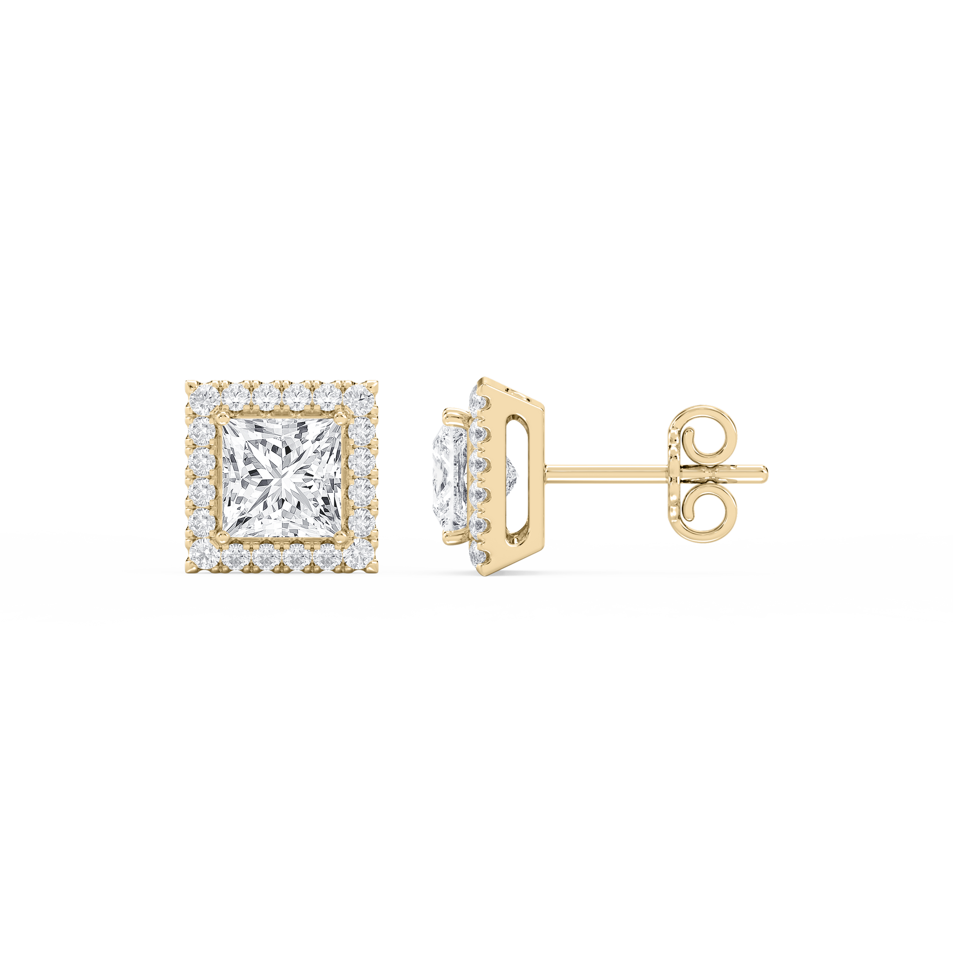 Lovea Halo Ohrstecker – Prinzessschliff – Gelbgold