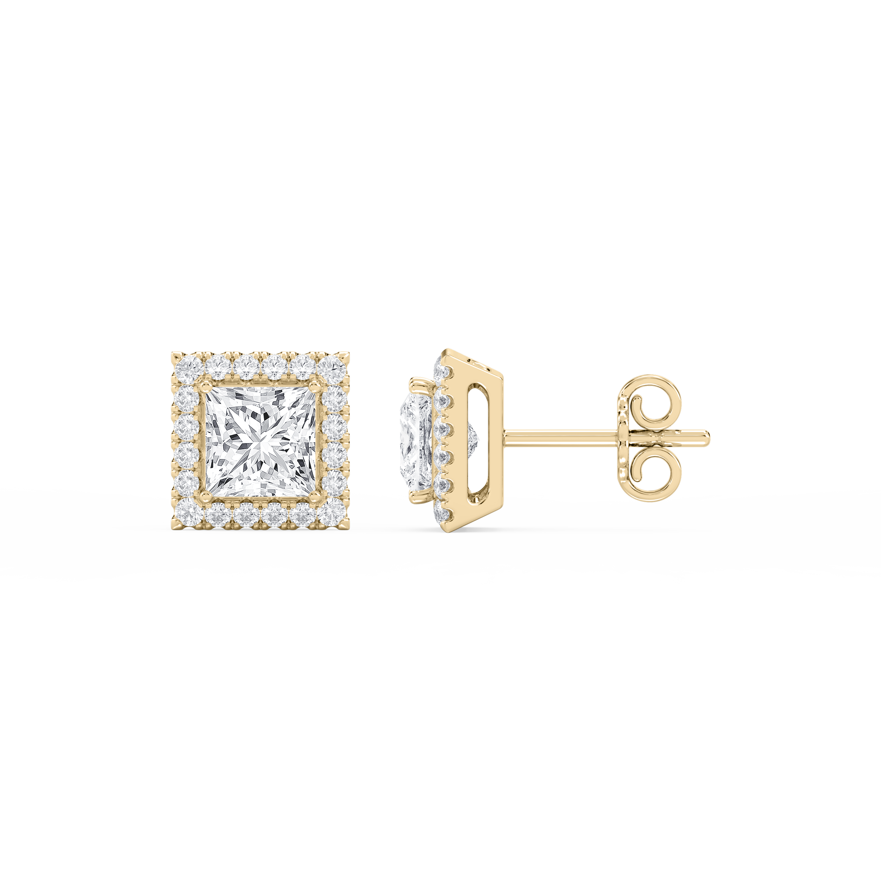 Lovea Halo Ohrstecker – Prinzessschliff – Gelbgold