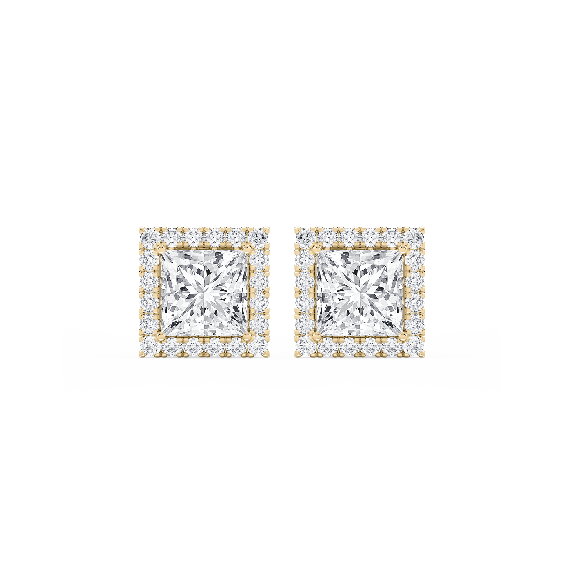 Lovea Halo Ohrstecker – Prinzessschliff – Gelbgold