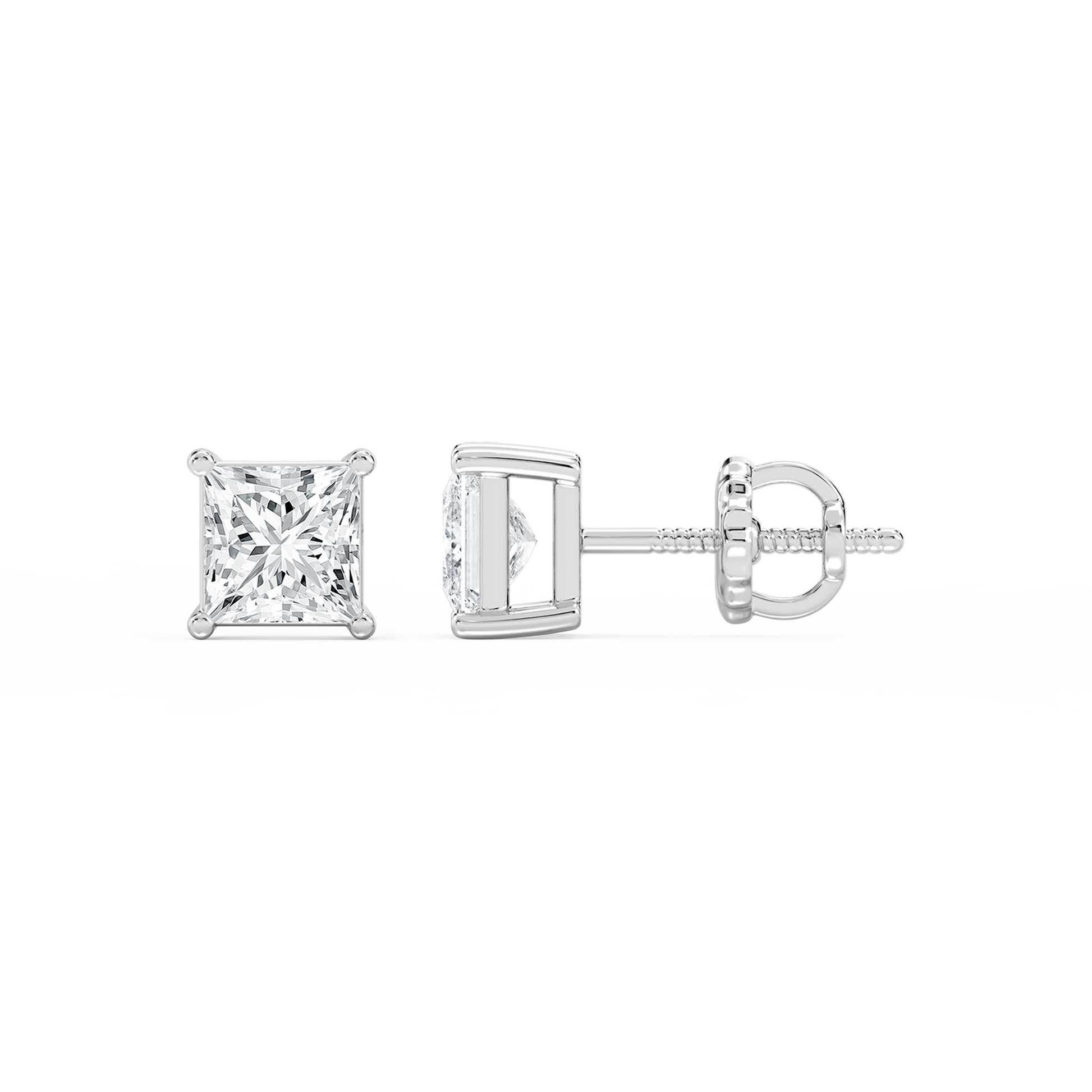 Lovea Classic Ohrstecker Schraubverschluss – Prinzessschliff – Weißgold