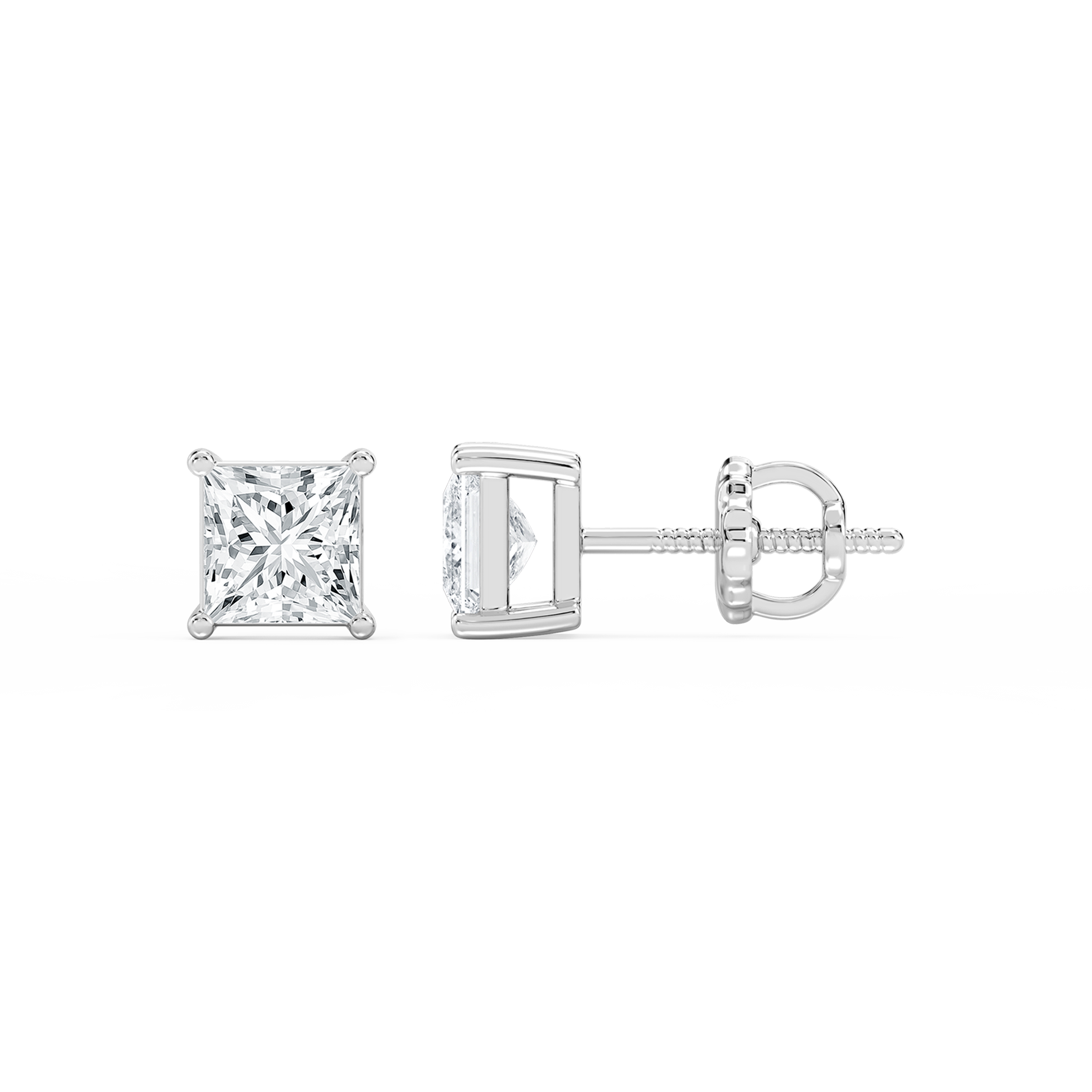 Lovea Classic Ohrstecker Schraubverschluss – Prinzessschliff – Weißgold
